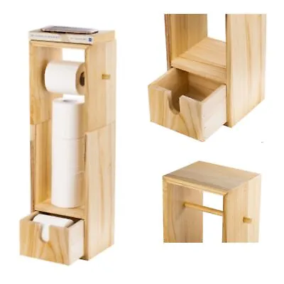 NEX Toilet Paper Holder Wood For Bathroom Roll Holder Stand Dispenser W/ Drawer • $26.99