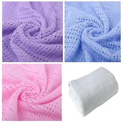 £8.99 • Buy 2 X Cotton Baby Cellular Blanket For Crib/Pram/ Buggy/Cot /Moses Basket 70x90cm.
