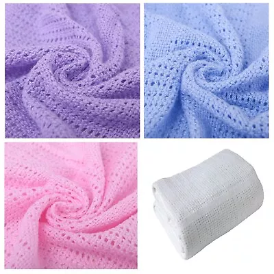 2 X Cotton Baby Cellular Blanket For Crib/Pram/ Buggy/Cot /Moses Basket 70x90cm. • £8.99