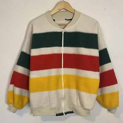 Vintage 70s 80s Hudson Bay Style Polar Fleece Striped Jacket Large Made In USA • $79.99