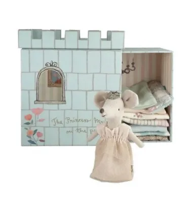 New Maileg Mouse Princess And The Pea Blue Castle Retired W/ Crocheted Pea • $144.99