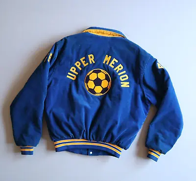 Vtg Upper Marion Soccer Varsity Letterman Jacket Corduroy 80s Mens XL Blue • $50