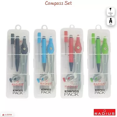 £3.19 • Buy RADIUS Compass Divider Drawing Geometry Set 0.5mm Clutch Pencil 10 Leads Box
