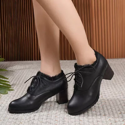 Women Lace Up Casual Oxford College Style Block Heel Fashion Shoes Plus Size • $87.88