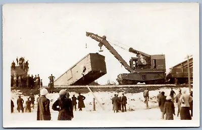 Postcard RPPC Milwaukee WI C&NW Train Wreck Bucyrus Crane Lifts Boxcar 1914 A78 • $17.99