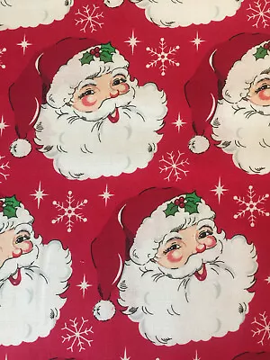 Retro Vintage Christmas Santa Claus Faces Heads On Red Cotton Fabric Half Yard • $5.99