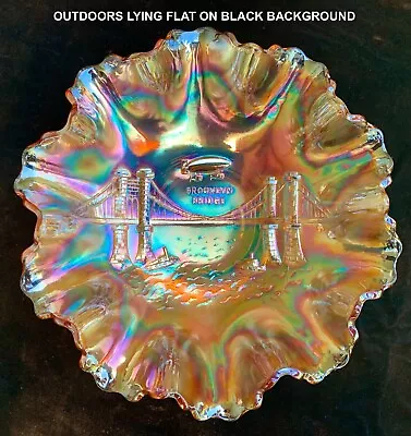 Dugan Marigold Carnival Glass “brooklyn Bridge” 10-ruffle Bowl – Color! • $26.06