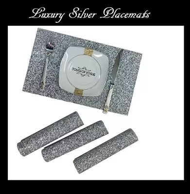 SILVER Dining Table Placemat TABLE MAT Crushed Diamond Romany Diamante X Sparkly • £39.99