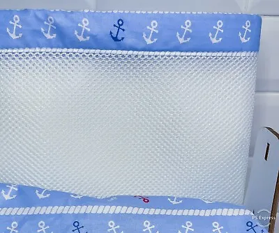 2 PCS Breath Easy Air Mesh Cot Bed Bumper - White&Blue (315cmx30cm & 150cmx30cm) • £35.99