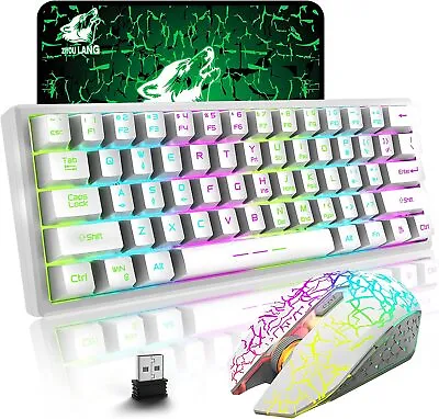 $42.89 • Buy 60% Wireless Gaming Keyboard And Mouse Combo Rainbow LED Backlight For PC Gamer