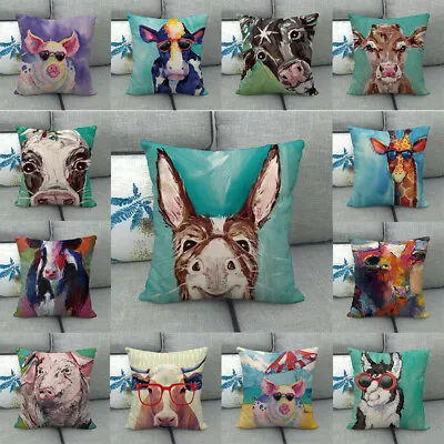 £4.78 • Buy Farm Animal Pig Dairy Cattle Forest Giraffe Decor Throw Cushion Cover Pillowcase