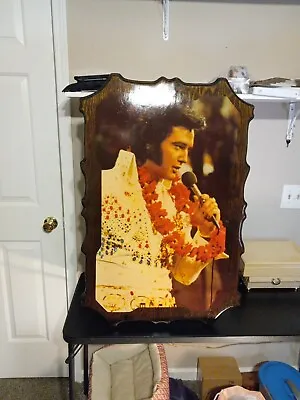 Vintage Elvis Presley Colored Picture On Lacquered Wood Plank 23” X 35” • $59.99