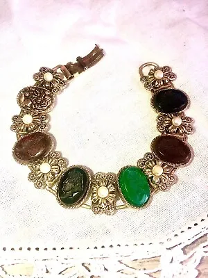 Vintage Goldette Slide Charm Bracelet With Cameo 7” RARE  Collectible • $44.95