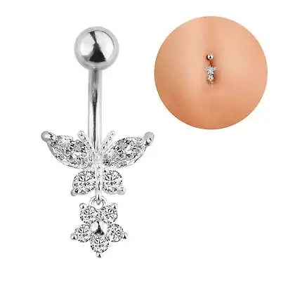 $7.99 • Buy 14G CZ Butterfly Surgical Steel Navel Piercing Belly Button Rings Body Jewelry
