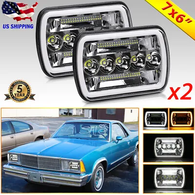 Pair 7x6  LED Headlights Hi Lo With Dual Halo DRL For Chevy Classic Car Truck • $54.31