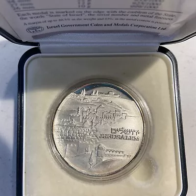 PRISTINE!! Israel 1989 Jerusalem Of Gold State Medal 26g Silver +COA +Box • $47.95