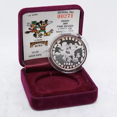 1987 Disney Rarities Mint Mickeys Holiday Treasures 1-oz .999 Silver Round • $95