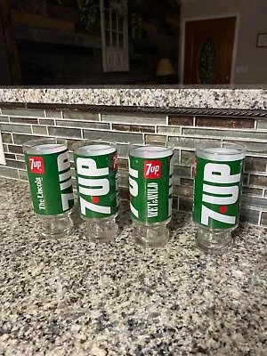 Vintage 7up 70's Soda Glasses The Uncola Wet & Wild Set Of 4 12oz Pedestal Foot • $22