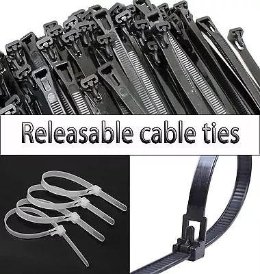 Black White Green Releasable Reusable Tie Wrap Cable Tidy Ties Zip Straps • £2.99