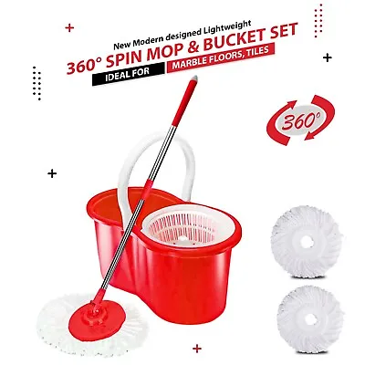 £10.95 • Buy Spinning Mop & Bucket Handle With 2pcs Microfiber Heads Easy 360°Magic Rotating