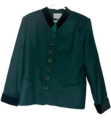 Amanda Smith 100% Wool Blazer Size 16 Forest Green Black Velvet Trim • $22.09