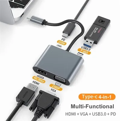 4in1 Type C To HDMI Adapter 4K USB C To HDMI VGA 3.0 USB C PD HUB MacBook Laptop • $13.62
