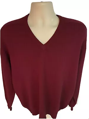 McGeorge Vintage Scottish Lambswool Red V-Neck Pullover Sweater Large Stretch • $39.99
