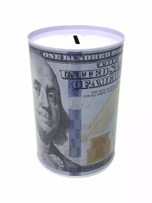 Tin Money Savings Piggy Bank With Ben Franklin $100 Bill Money Coin Saver 4  • $8.29