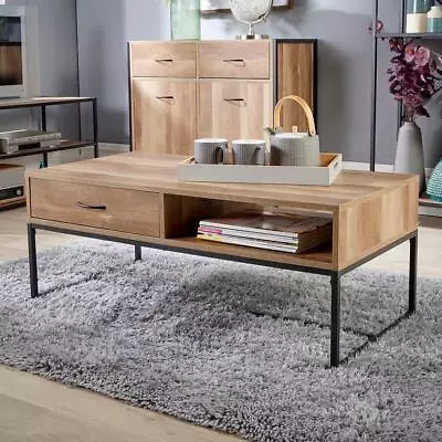 Coffee Table Sorage Organiser Oak Effect Industrial Metal Living Room Seconds • £54.99