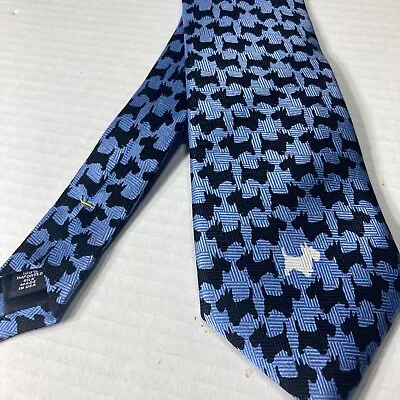 Scottish Terrier Necktie 100% Silk Josh Bach Made In USA Blue 3.25” X 59” Black • $20