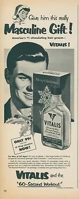 1951 Vitalis Hair Grooming Woman Santa Hat Masculine Gift Vintage Print Ad LO7 • $11.99