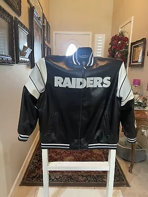 VINTAGE OAKLAND RAIDERS LEATHER JACKET W/ PATCHES XXL/XXG • $275