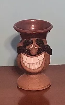 Vintage Laughing Man With Mustache Stoneware Pottery Cup Mark Hines MH Signed • $15.95