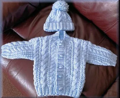 VR69. Aran Baby Cardigan And Hat Pattern. • £3.70