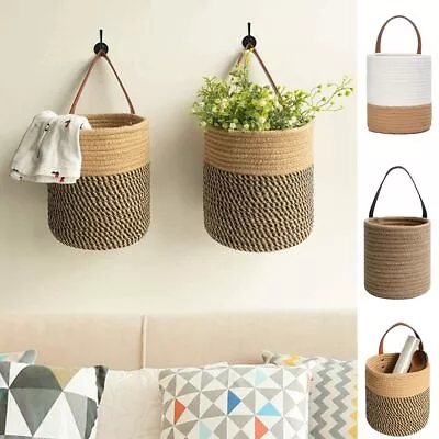 Wall Hanging Woven Jute Cotton Flower Basket Pot Planter Home Storage Baskets • £8.23