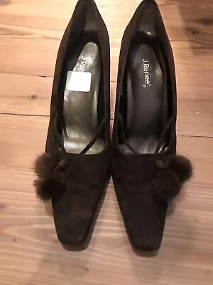 J. Renee Women's Heels Chocolate Brown Suede 8 With MINK Accents! Beautiful! • $34.99