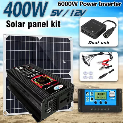 6000W Car Power Inverter DC 12V To AC 110V 120V Converter 400W Solar Panel Kit • $119.99