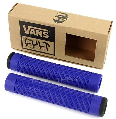 Cult X Vans Flangeless Blue BMX Bike / Scooter Grips W/ End Plugs Waffle Pattern • $12.35