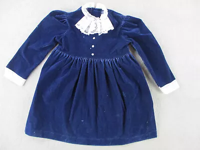 $0.99 • Buy VINTAGE Cinderella Dress Girls 6 Blue Velvet Velour Lace Trim Long Sleeve