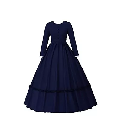 Women's Victorian Civil War Dress Costume Vintage Reenactment Large Dark Blue • $65.98