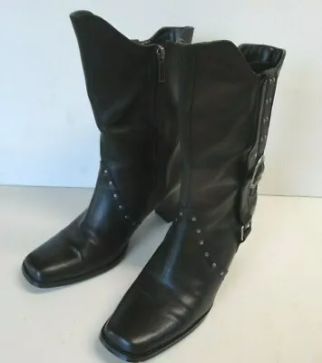 $39.99 • Buy Harley Davidson Johanna D83571 Black Leather High Heel Women Moto Boots Sz 9.5