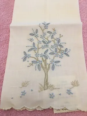 Madeira Vtg. Linen Fingertip Towel;Blue Tree Motif;Portugal Unused     FREE SHIP • $20