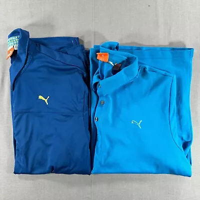 Lot Of 2 Puma Golf Short Sleeve Polo Shirts Mens 2XL Blue Solid XXL Sport • $17.99