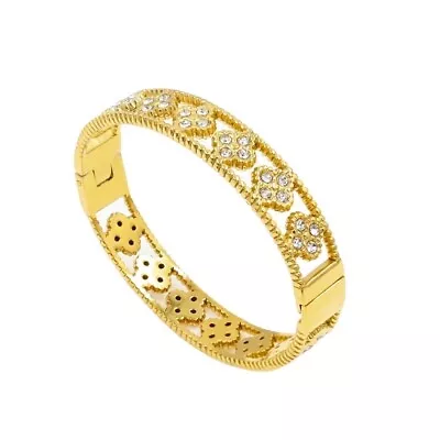 Diamond Clover Cuff Bracelet 18k Gold Plated Stainless Steel. Waterproof. • £15