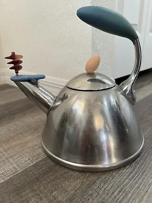 Vintage Michael Graves Teapot Tea Kettle Whistle Spinning 18-10 Stainless Steel • $25