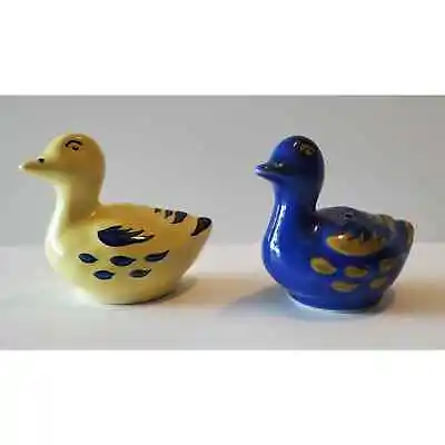 Vintage DUCKS Salt And Pepper Shakers Painted Blue & Yellow 3  • $9.97