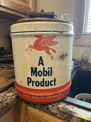 Vintage Pegasus Original MOBIL Oil 5 Gal Can W/Caps/Handle • $75