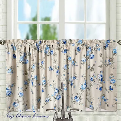 Country Kitchen Caravan Window Beige/Blue Rose Cafe Curtain Single Panel 150cmW • $19.20