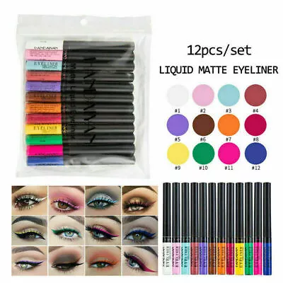 12Pcs/Set Eye Makeup Liquid Eyeliner Waterproof Colour Liner Pen Long Lasting UK • £7.99