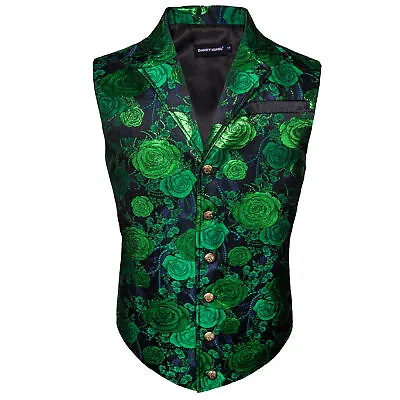 Mens Silk Victorian Suit Vest Tailored Collar Paisley Steampunk Gothic Waistcoat • $28.99
